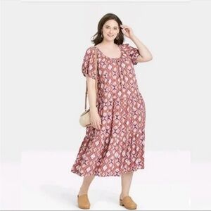 NEW Knox Rose Red Print Maxi Long Dress Short Sleeve Boho Target Spring Size XL